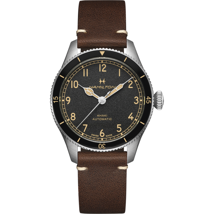 Khaki Aviation Pilot Pioneer - Black dial - Brown leather strap