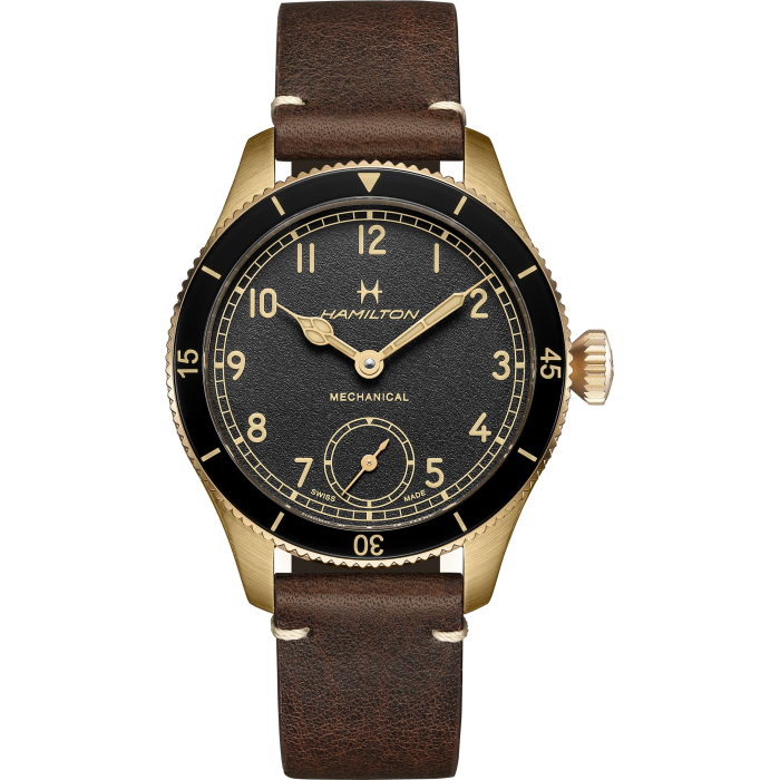 Khaki Aviation Pilot Pioneer - Black dial - Bronze case - Brown ...