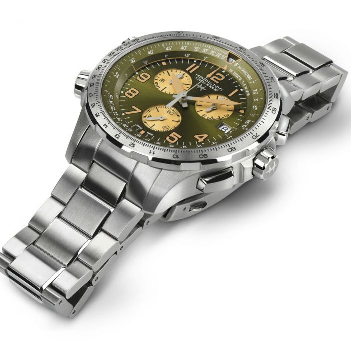 ハミルトン HAMILTON 腕時計 メンズ H77932160 カーキ アビエーション X-ウィンド KHAKI AVIATION X-WIND GMT CHRONO QUARTZ クオーツ（G10.962） グリーンxシルバー アナログ表示