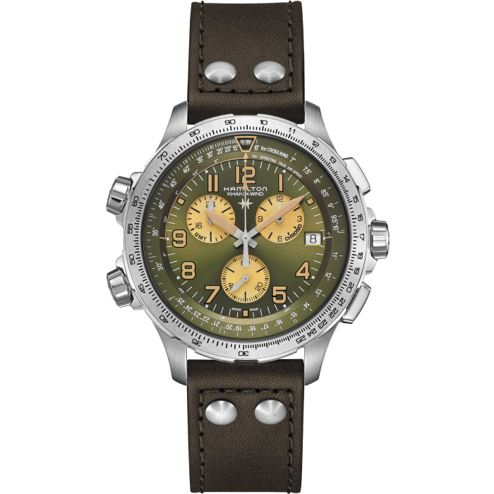 ハミルトン HAMILTON 腕時計 メンズ H77932160 カーキ アビエーション X-ウィンド KHAKI AVIATION X-WIND GMT CHRONO QUARTZ クオーツ（G10.962） グリーンxシルバー アナログ表示