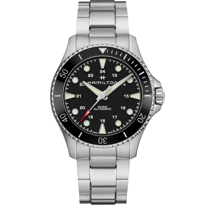 ハミルトン HAMILTON 腕時計 メンズ H82515130 カーキ ネイビー スキューバ オート 43mm KHAKI NAVY SCUBA AUTO 43mm 自動巻き（H-10/手巻き付） ブラックxシルバー アナログ表示