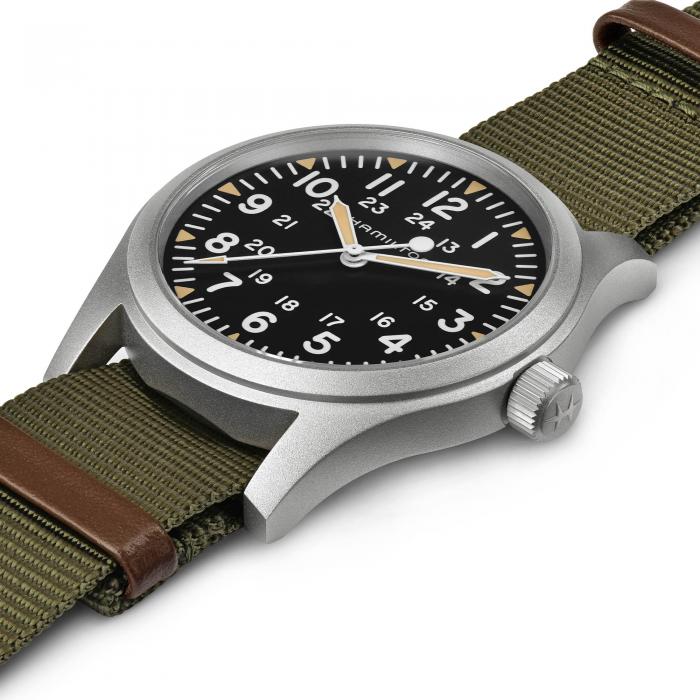 Khaki Field Mechanical Black dial Green Nato strap Hamilton
