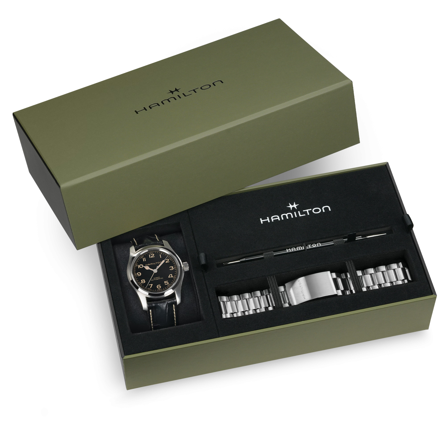 Hamilton Khaki Field Murph Auto 42mm Bracelet Bundle Black Dial