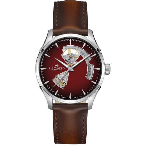 Hamilton Jazzmaster Open Heart Auto In Burgundy