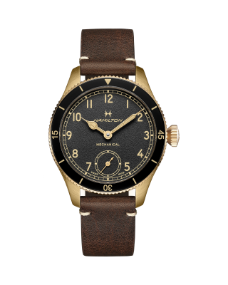 Khaki Aviation Pilot Pioneer - Black dial - Brown leather strap