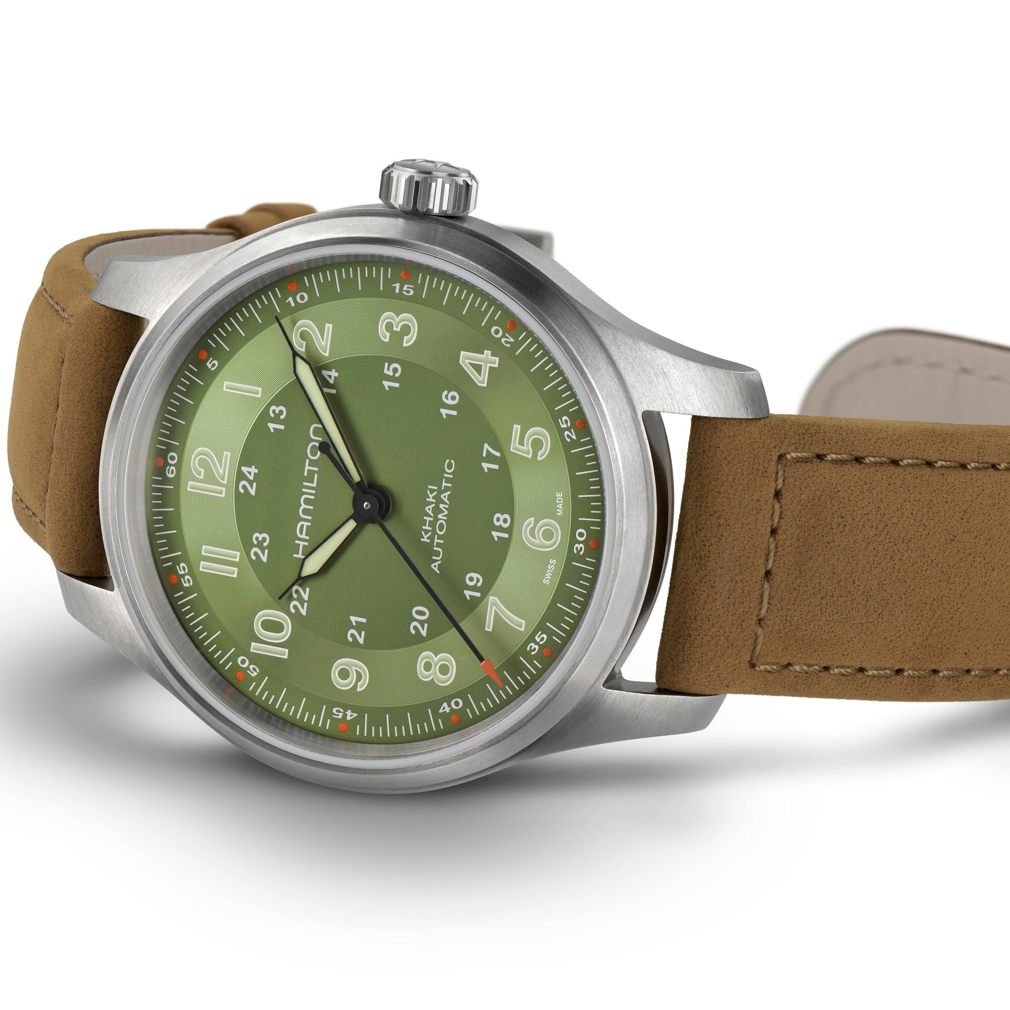 Khaki Field Titanium Green dial Brown strap H70545560