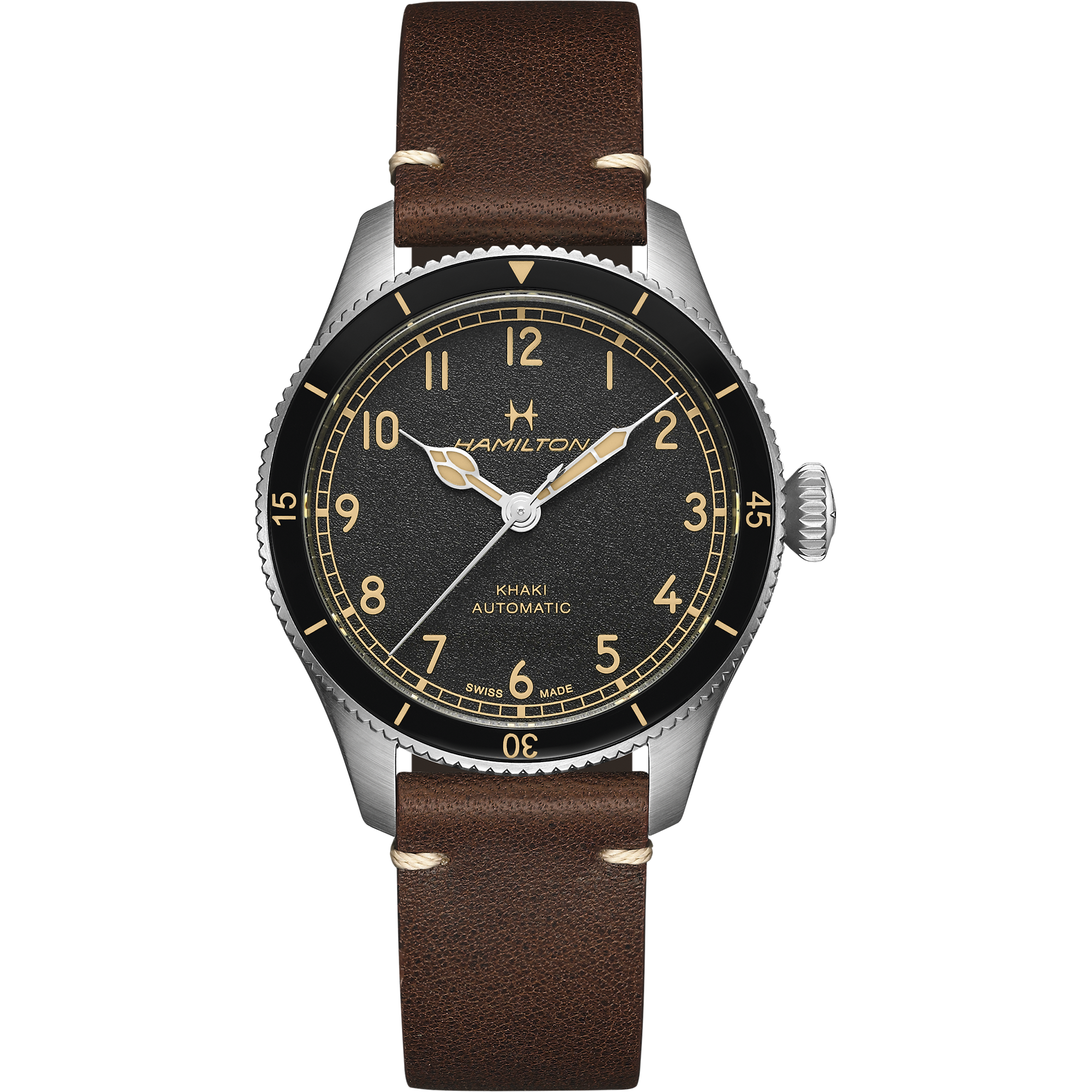 Khaki Aviation Pilot Pioneer - Black dial - Brown leather