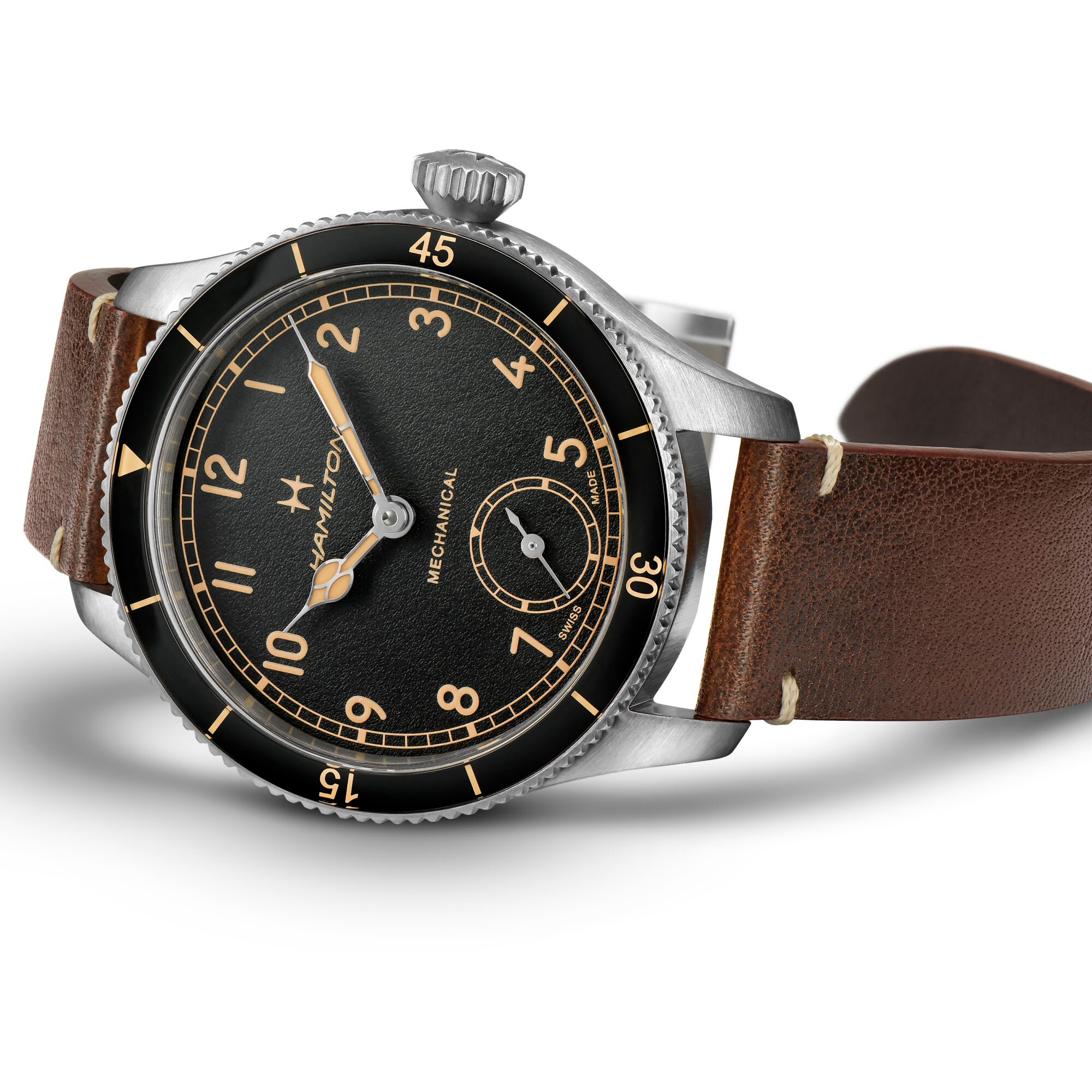 Khaki Aviation Pilot Pioneer - Black dial - Brown leather strap