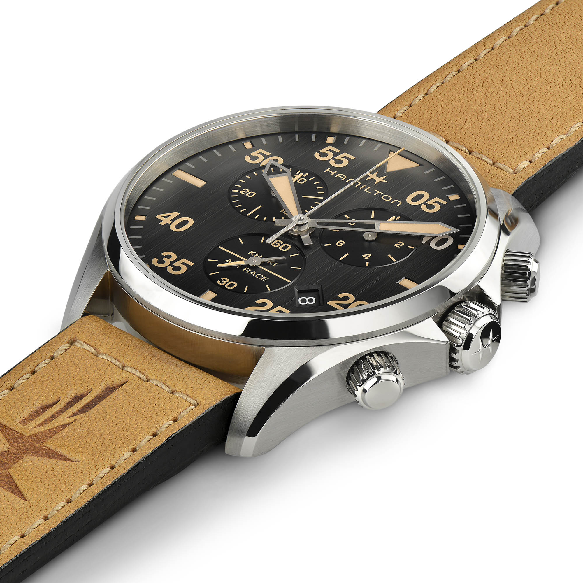 ハミルトン HAMILTON 腕時計 メンズ H76722531 アビエーション パイロット クロノ クオーツ 46mm KHAKI AVIATION PILOT CHRONO QUARTZ 46mm クオーツ（ETA 251.274） ブラックxライトブラウン アナログ表示