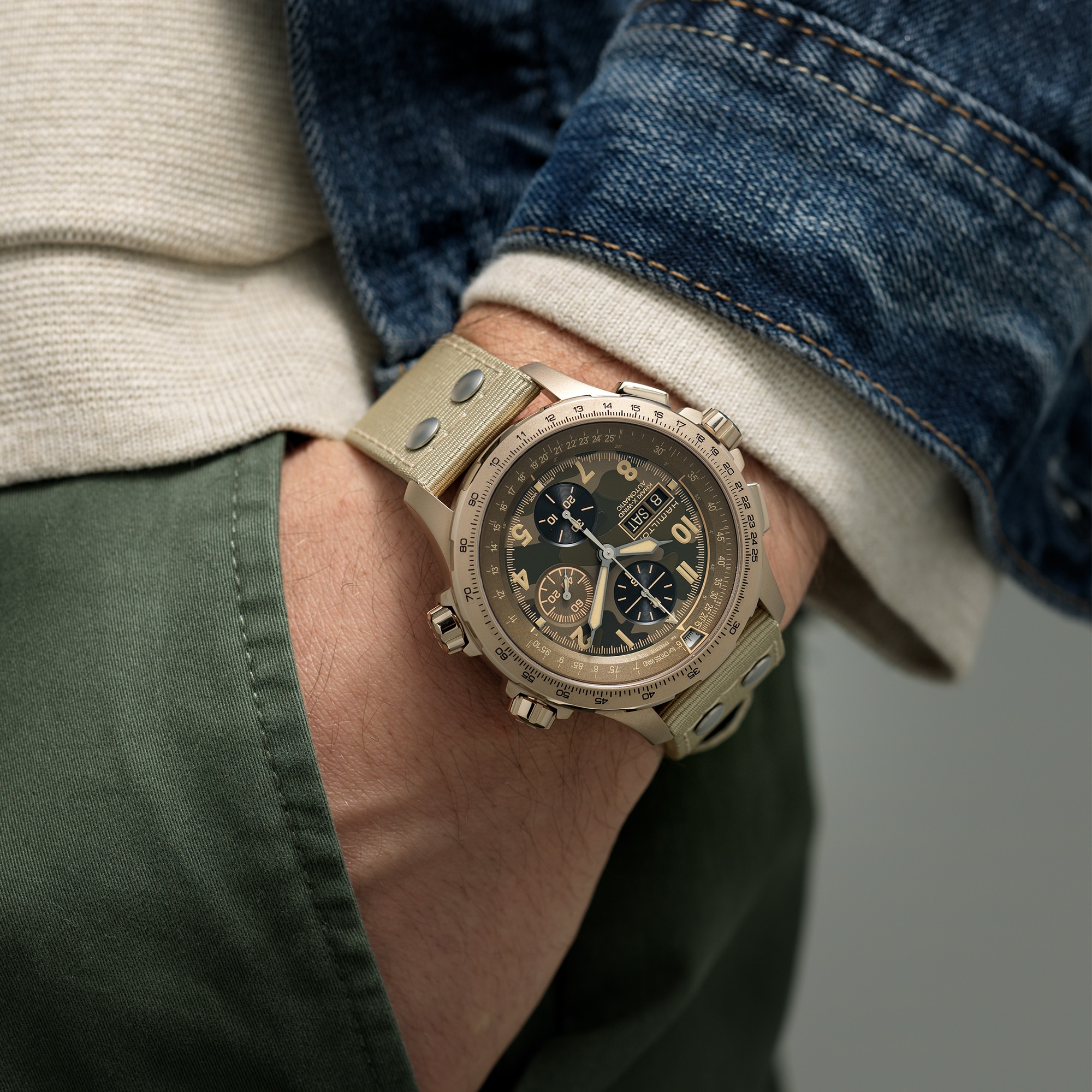 ハミルトン HAMILTON 腕時計 メンズ H77906940 カーキ アビエーション X-ウィンド オートクロノ 45.5mm KHAKI AVIATION X-WIND AUTO CHRONO 45.5mm 自動巻き（H-21-Si/手巻き） ネイビーxネイビー アナログ表示