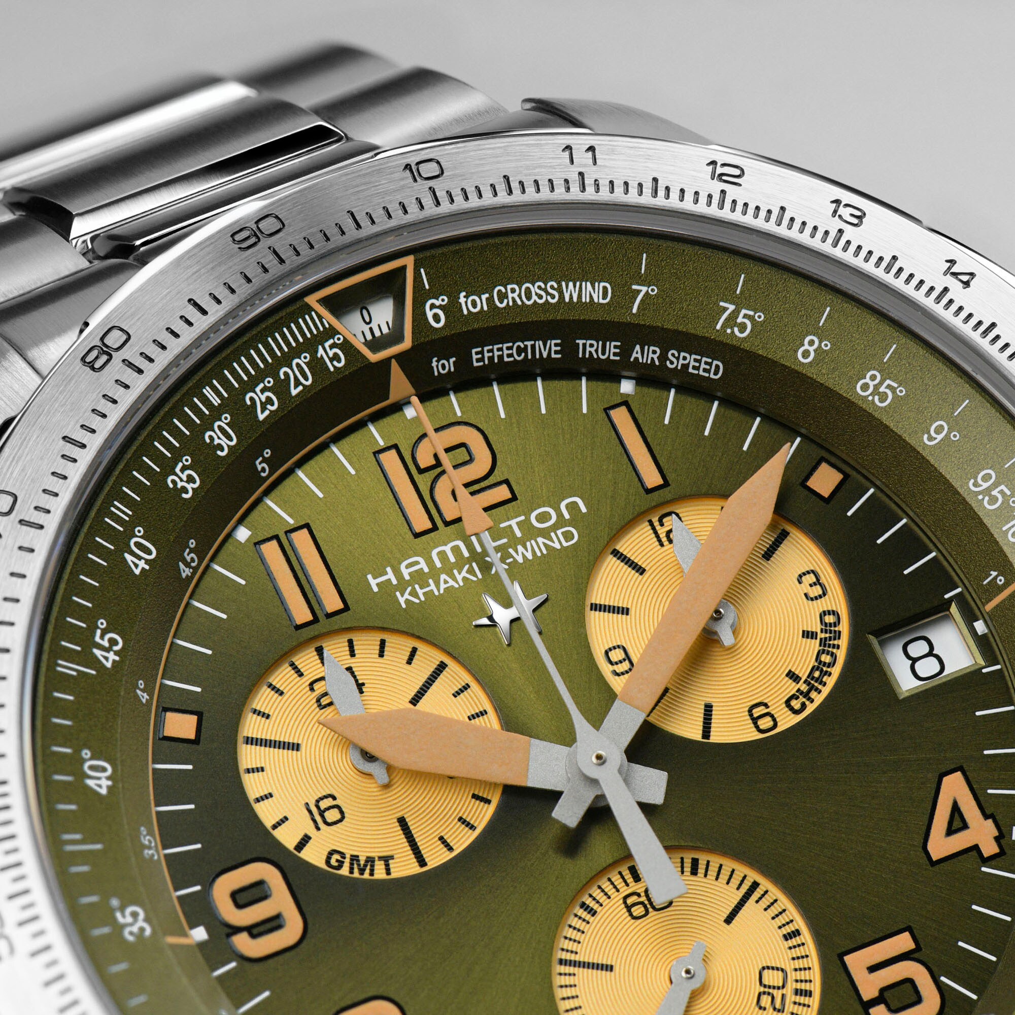 ハミルトン HAMILTON 腕時計 メンズ H77932160 カーキ アビエーション X-ウィンド KHAKI AVIATION X-WIND GMT CHRONO QUARTZ クオーツ（G10.962） グリーンxシルバー アナログ表示