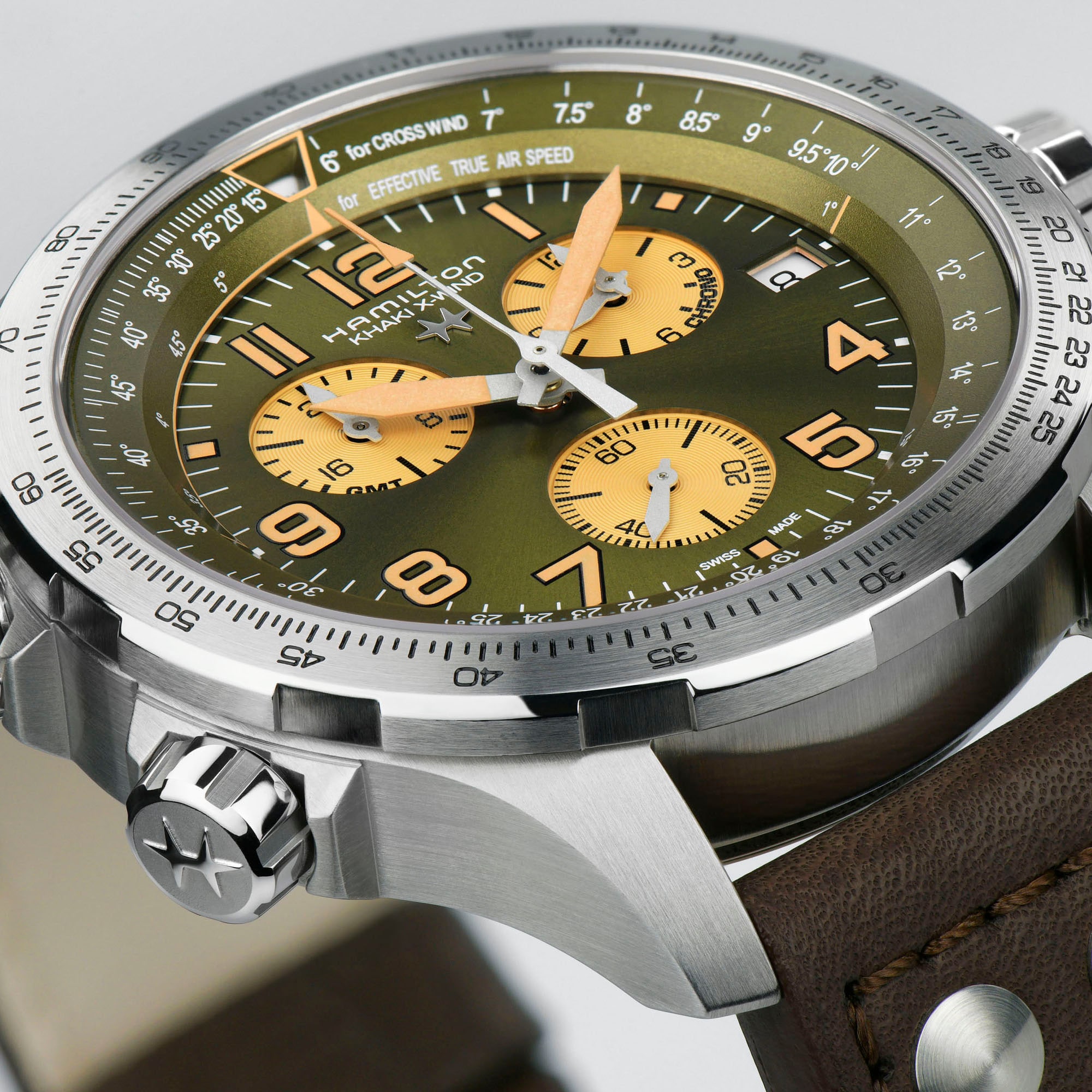 ハミルトン HAMILTON 腕時計 メンズ H77932160 カーキ アビエーション X-ウィンド KHAKI AVIATION X-WIND GMT CHRONO QUARTZ クオーツ（G10.962） グリーンxシルバー アナログ表示