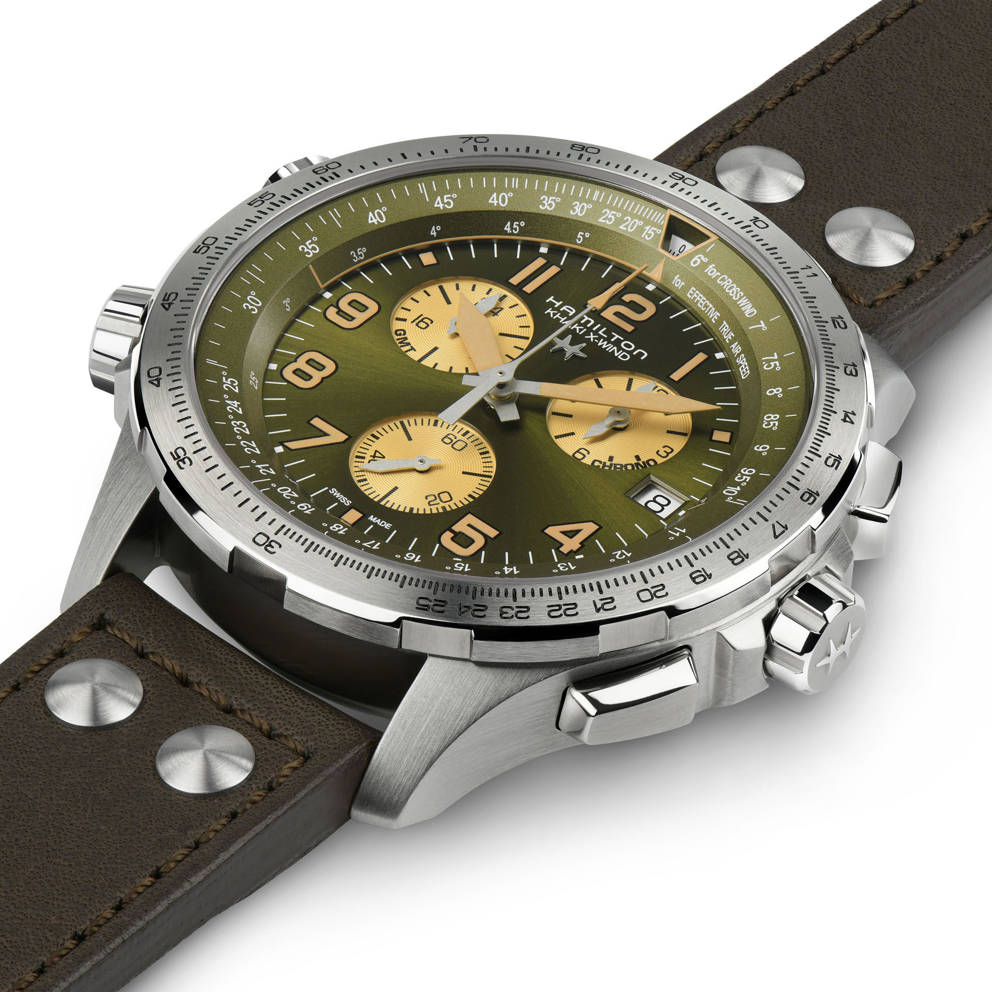 ハミルトン HAMILTON 腕時計 メンズ H77932160 カーキ アビエーション X-ウィンド KHAKI AVIATION X-WIND GMT CHRONO QUARTZ クオーツ（G10.962） グリーンxシルバー アナログ表示