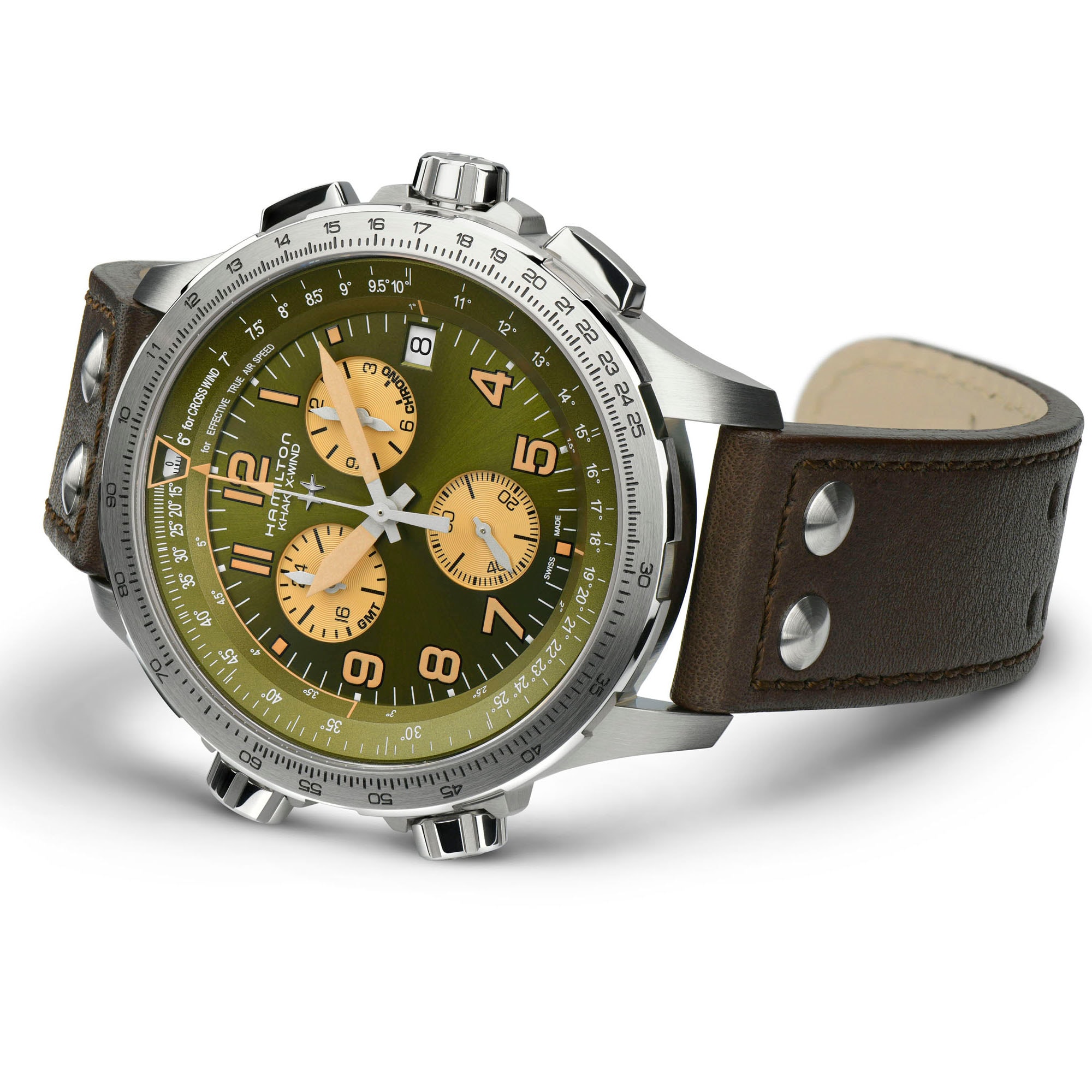 ハミルトン HAMILTON 腕時計 メンズ H77932160 カーキ アビエーション X-ウィンド KHAKI AVIATION X-WIND GMT CHRONO QUARTZ クオーツ（G10.962） グリーンxシルバー アナログ表示