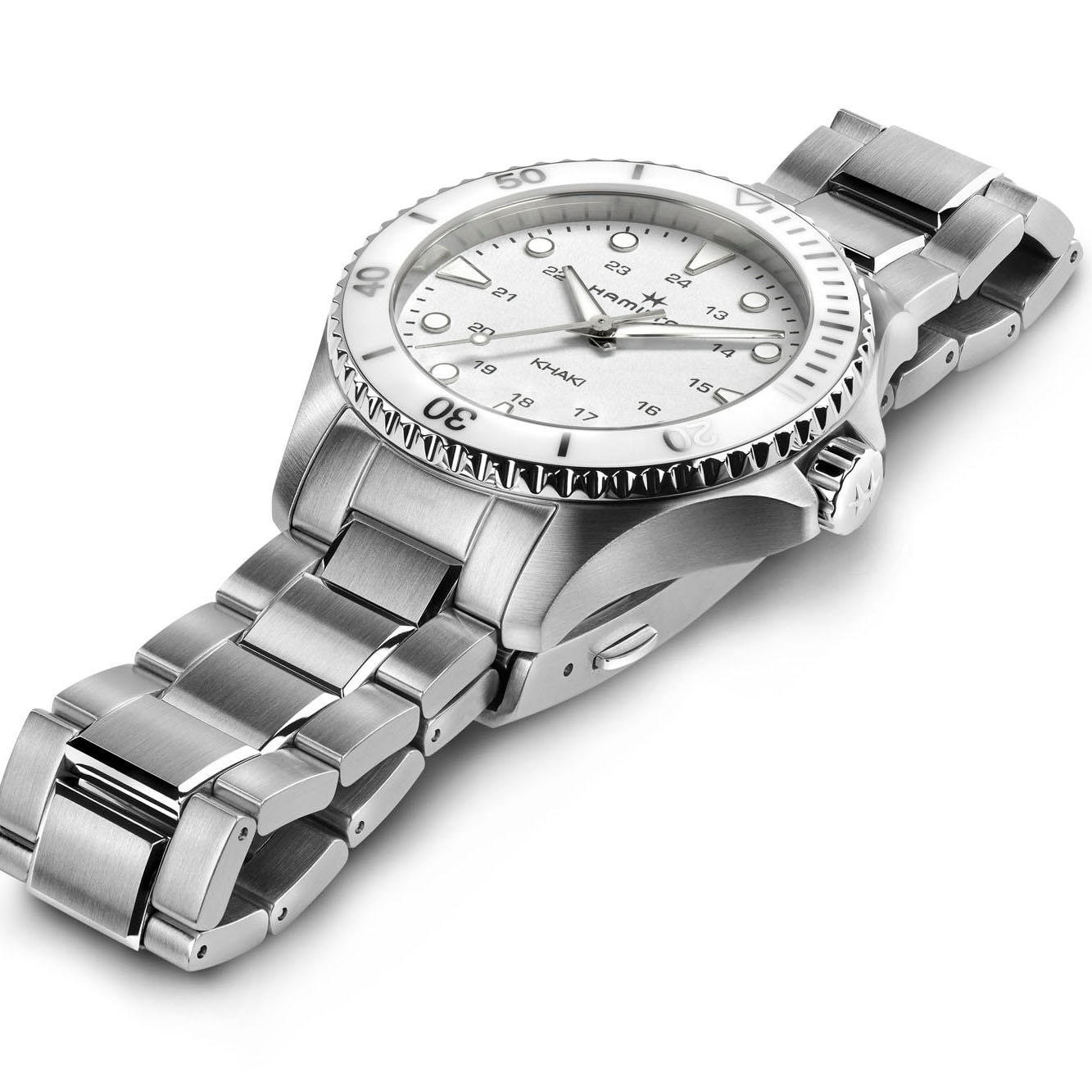Khaki Navy Scuba Quartz - White dial - stainless steel bracelet