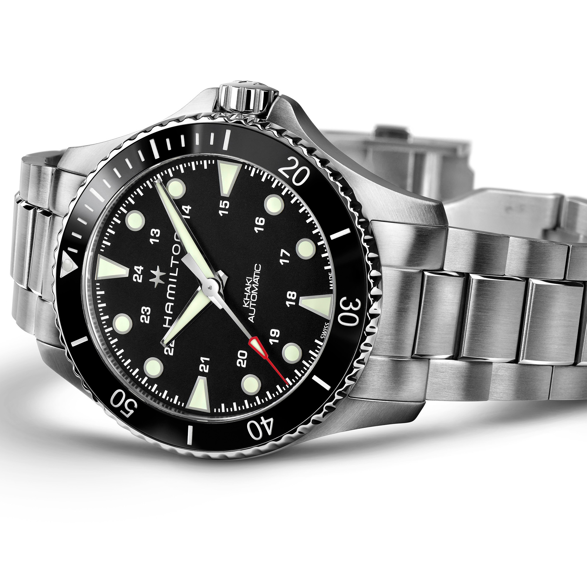 ハミルトン HAMILTON 腕時計 メンズ H82515130 カーキ ネイビー スキューバ オート 43mm KHAKI NAVY SCUBA AUTO 43mm 自動巻き（H-10/手巻き付） ブラックxシルバー アナログ表示