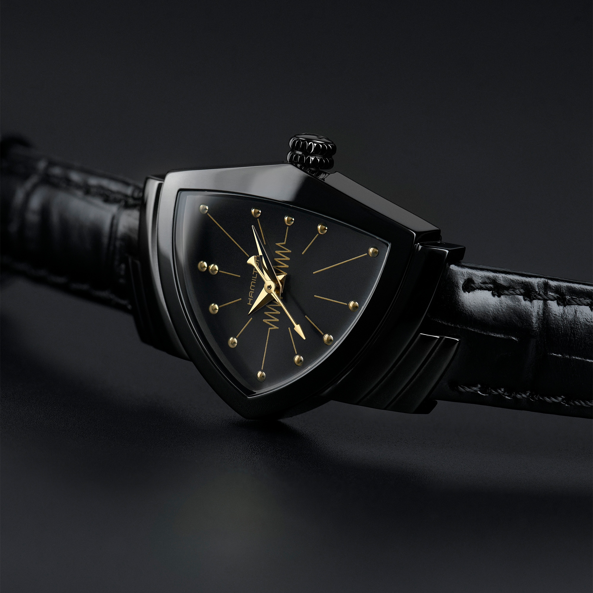 Men's Black & Gold - Chrono - Black Leather Strap - BlackTieWatchCo