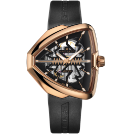 Hamilton Ventura Elvis80 Auto Skeleton Dial Pvd Rose Gold Steel Black Rubber Strap Men's Watch H24525331
